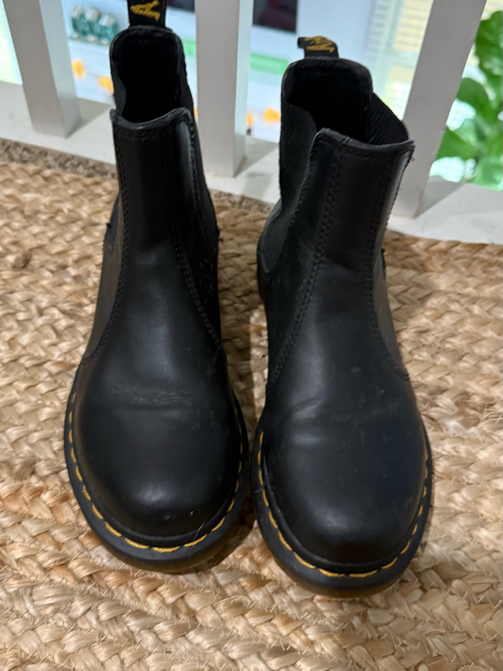Dr. Martens Black Leather Chelsea Boots with Yellow Stitching